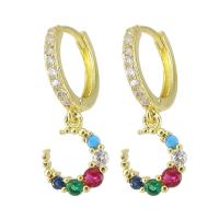 Huggie Hoop Drop Earring Brass gold color plated micro pave cubic zirconia & for woman multi-colored 27mm Sold By Pair
