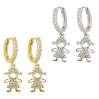 Huggie Hoop Drop Earring Brass plated & micro pave cubic zirconia & for woman 28mm Sold By Pair