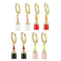 Huggie Hoop Drop Earring, Brass, Lipstick, gold color plated, micro pave cubic zirconia & for woman & enamel, more colors for choice, 30mm, Sold By Pair