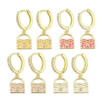 Huggie Hoop Drop Earring, Brass, Handbag, gold color plated, micro pave cubic zirconia & for woman & enamel, more colors for choice, 27mm, Sold By Pair