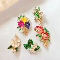 Tibetan Style Brooches, with Plastic Pearl, Flower, gold color plated, different styles for choice & for woman & enamel, multi-colored, Sold By PC