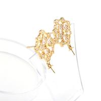 Brass Earring Drop Component real gold plated with rhinestone golden Sold By PC