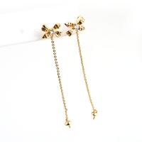 Brass Earring Drop Component Bowknot real gold plated with rhinestone golden Sold By PC