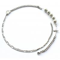Titanium Steel Necklace, with Plastic Pearl, polished, Unisex, silver color, Length:Approx 55 cm, Sold By PC