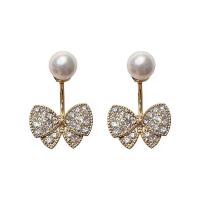 Zinc Alloy Stud Earring with Plastic Pearl zinc alloy post pin plated for woman & with rhinestone golden 6-36mm Sold By Pair
