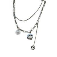 Titanium Steel Necklace polished Double Layer & Unisex silver color Length Approx 45 cm Sold By PC