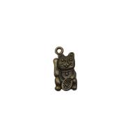 Tibetan Style Animal Pendants, Fortune Cat, plated, antique bronze color, 10x22mm, 100PCs/Bag, Sold By Bag