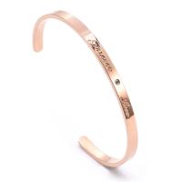 Titanium Steel Cuff Bangle, for woman & with rhinestone, rose gold color, 50-60mm, Sold By PC
