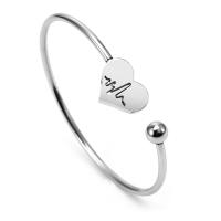 Titanium Steel Cuff Bangle Heart polished for woman silver color 60mm Sold By PC