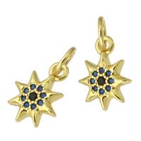 Cubic Zirconia Micro Pave Brass Pendant, Eight Point Star, gold color plated, fashion jewelry & DIY & micro pave cubic zirconia, blue, 8x11x2mm, Hole:Approx 3mm, 10PCs/Lot, Sold By Lot