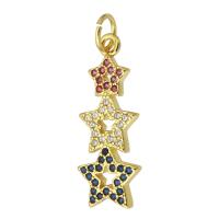 Cubic Zirconia Micro Pave Brass Pendant, Star, gold color plated, fashion jewelry & DIY & micro pave cubic zirconia, multi-colored, 9x23x2mm, Hole:Approx 4mm, 10PCs/Lot, Sold By Lot