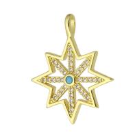 Cubic Zirconia Micro Pave Brass Pendant, Eight Point Star, gold color plated, fashion jewelry & DIY & micro pave cubic zirconia, multi-colored, 21x25x2mm, Hole:Approx 2mm, 10PCs/Lot, Sold By Lot