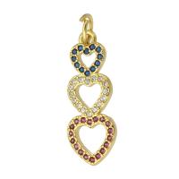Cubic Zirconia Micro Pave Brass Pendant, Heart, gold color plated, fashion jewelry & DIY & micro pave cubic zirconia, multi-colored, 8x21x2mm, Hole:Approx 3mm, 10PCs/Lot, Sold By Lot