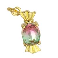 Cubic Zirconia Micro Pave Brass Pendant, Candy, gold color plated, fashion jewelry & DIY & micro pave cubic zirconia, multi-colored, 20x9x5mm, Hole:Approx 3mm, 10PCs/Lot, Sold By Lot