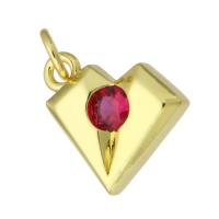 Cubic Zirconia Micro Pave Brass Pendant, Heart, gold color plated, fashion jewelry & DIY & micro pave cubic zirconia, red, 14x13x3mm, Hole:Approx 3mm, 10PCs/Lot, Sold By Lot