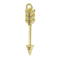 Cubic Zirconia Micro Pave Brass Pendant, Arrow, gold color plated, fashion jewelry & DIY & micro pave cubic zirconia, golden, 8x31x2mm, Hole:Approx 3mm, 10PCs/Lot, Sold By Lot