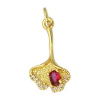 Cubic Zirconia Micro Pave Brass Pendant Leaf gold color plated fashion jewelry & DIY & micro pave cubic zirconia multi-colored Approx 3mm Sold By Lot