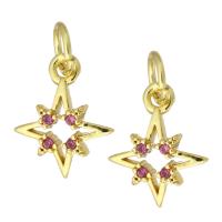 Cubic Zirconia Micro Pave Brass Pendant Eight Point Star gold color plated fashion jewelry & DIY & micro pave cubic zirconia red Approx 3mm Sold By Lot