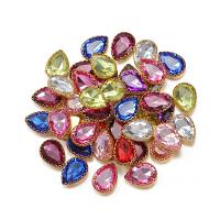 Rhinestone flat back cabochon, with Brass, Teardrop, gold color plated, DIY & faceted, more colors for choice, 14x19mm, Approx 50PCs/Bag, Sold By Bag