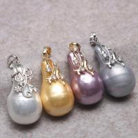 Shell Pearl Pendant, with Brass, Dolphin, plated, micro pave cubic zirconia, more colors for choice, 40x18mm, Sold By PC