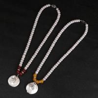 Freshwater Pearl Brass Necklace, with Red Agate & Yellow Agate & Brass, Round, silver color plated, for woman, more colors for choice, 7-8mm, Sold Per 17.72 Inch Strand