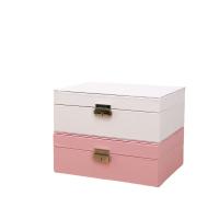 Multifunctional Jewelry Box PU Leather with Flocking Fabric & MDF Square Double Layer & durable Sold By PC
