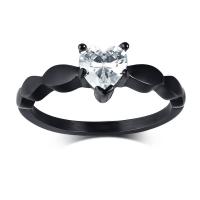 Zirkoon roestvrij staal vinger ring, 304 roestvrij staal, Hart, mode sieraden & verschillende grootte voor keus & micro pave zirconia & voor vrouw, zwart, 6*7mm,1.6mm, Verkocht door PC