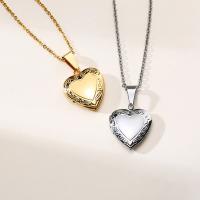Fashion Locket Necklace, 304 Stainless Steel, Heart, Vacuum Ion Plating, fashion jewelry & with photo locket & different styles for choice & micro pave cubic zirconia & for woman, more colors for choice, Length:Approx 19.69 Inch, Sold By PC
