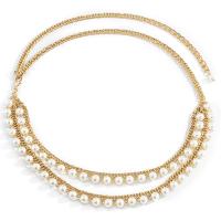 Aluminum Waist Chain, with Plastic Pearl & Iron, gold color plated, multilayer & for woman, Length:Approx 41.3 Inch, Sold By PC