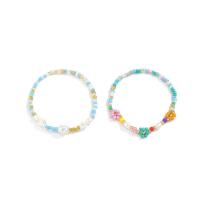 Seedbead Bracelet Set with Plastic Pearl Flower 2 pieces & Bohemian style & for woman Length Approx 7 Inch Sold By Set
