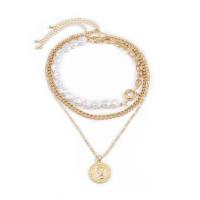 Multi Layer Necklace Iron with Plastic Pearl & Zinc Alloy with 2.7inch extender chain Flat Round plated fashion jewelry & multilayer & for woman 33mm Length Approx 13.8 Inch Approx 18 Inch Sold By PC