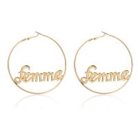 Zinc Alloy Hoop Earring with Iron Alphabet Letter gold color plated & for woman & hollow 66mm Sold By Pair