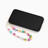 Acrylic Cell Phone Chain with Polymer Clay & Plastic Pearl Flower fashion jewelry & for woman 140mm 60mm Sold By PC