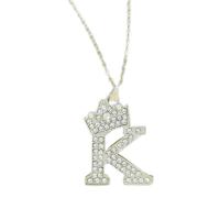 Zinc Alloy Jewelry Necklace Alphabet Letter silver color plated Unisex & with rhinestone nickel lead & cadmium free 37mm Length Approx 20.4 Inch Sold By PC