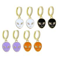 Huggie Hoop Drop Earring Brass Alien gold color plated micro pave cubic zirconia & for woman & enamel 30mm Sold By Pair