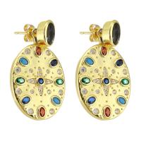 Cubic Zirconia Micro Pave Brass Earring, gold color plated, micro pave cubic zirconia & for woman, multi-colored, 33mm, Sold By Pair