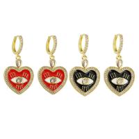 Huggie Hoop Drop Earring Brass Heart plated micro pave cubic zirconia & for woman & enamel 40mm Sold By Pair