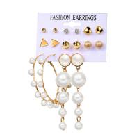Zinc Alloy Earring Set with Plastic Pearl 8 pieces & fashion jewelry & for woman & with rhinestone nickel lead & cadmium free Sold By Set