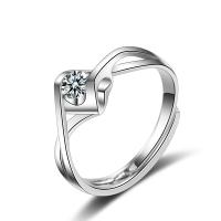 Cúbicos Circonia Micro Pave anillo de latón, metal, Ajustable & micro arcilla de zirconia cúbica & para mujer, plateado, 17mm, Vendido por Par