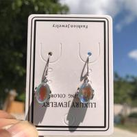 Brass Drop Earring, with Moonstone, brass earring hook, for woman, silver color, 5-35mm, Sold By Pair