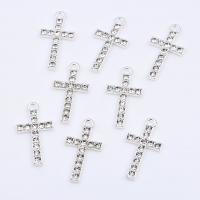 Tibetan Style Rhinestone Pendants, Cross, plated, with rhinestone, silver color, 26x14x2mm, Sold By PC