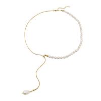 Natural Freshwater Pearl Necklace with Zinc Alloy for woman silver color Length Approx 45 cm Sold By PC