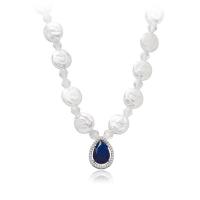 Plastic Pearl Necklace with Crystal & Zinc Alloy for woman & with rhinestone mixed colors Length 57 cm Sold By PC