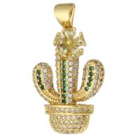 Cubic Zirconia Micro Pave Brass Pendant, Opuntia Stricta, gold color plated, fashion jewelry & DIY & micro pave cubic zirconia, multi-colored, 17x23.50x5mm, Hole:Approx 3mm, 10PCs/Lot, Sold By Lot