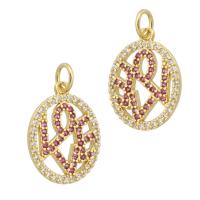 Cubic Zirconia Micro Pave Brass Pendant, Round, gold color plated, fashion jewelry & DIY & micro pave cubic zirconia, multi-colored, 13x17x2mm, Hole:Approx 3mm, 10PCs/Lot, Sold By Lot