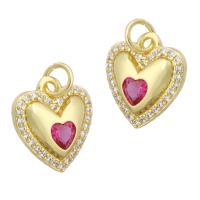 Cubic Zirconia Micro Pave Brass Pendant, Heart, gold color plated, fashion jewelry & DIY & micro pave cubic zirconia, red, 12x13x3.50mm, Hole:Approx 3mm, 10PCs/Lot, Sold By Lot