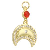 Cubic Zirconia Micro Pave Brass Pendant, with Resin, Moon, gold color plated, fashion jewelry & DIY & micro pave cubic zirconia, golden, 27mm, Hole:Approx 3mm, 10PCs/Lot, Sold By Lot