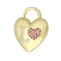 Cubic Zirconia Micro Pave Brass Pendant, Heart, gold color plated, fashion jewelry & DIY & micro pave cubic zirconia, multi-colored, 17x20x3mm, Hole:Approx 3mm, 10PCs/Lot, Sold By Lot