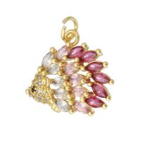 Cubic Zirconia Micro Pave Brass Pendant, Hedgehog, gold color plated, fashion jewelry & DIY & micro pave cubic zirconia, multi-colored, 19x17x5mm, Hole:Approx 3mm, 10PCs/Lot, Sold By Lot