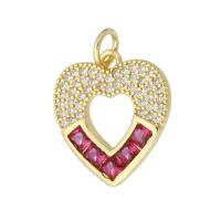 Cubic Zirconia Micro Pave Brass Pendant, Heart, gold color plated, fashion jewelry & DIY & micro pave cubic zirconia, multi-colored, 15x16.50x2mm, Hole:Approx 3mm, 10PCs/Lot, Sold By Lot